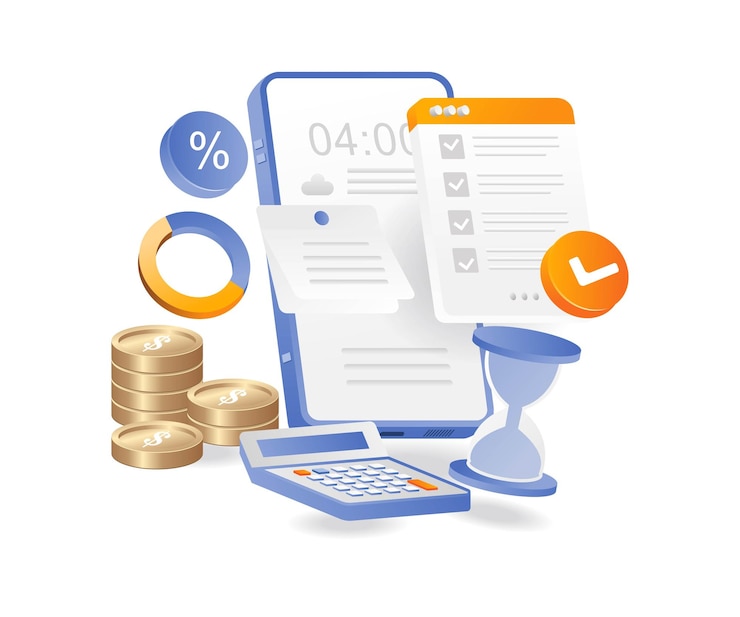 Vector flat isometric illustration concept notes detail calculation of monthly expenses