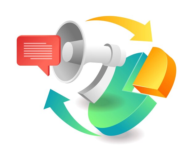 Flat isometric illustration concept pie chart campaign