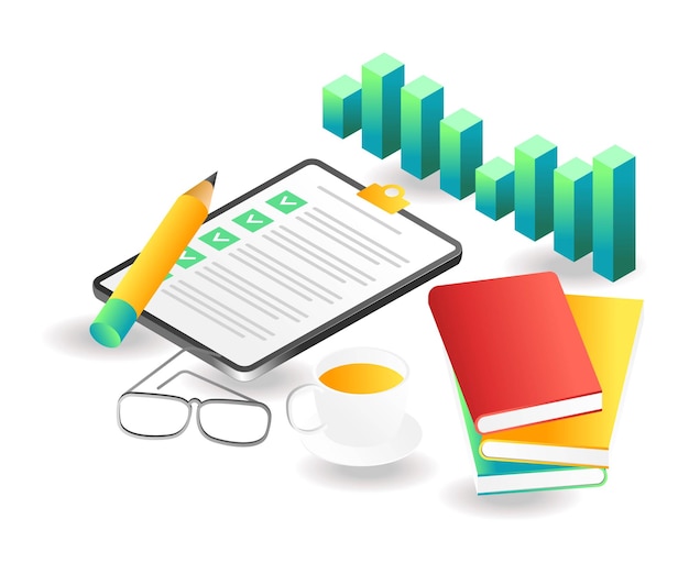 Flat isometric illustration landing page concept investment business analysis data plan