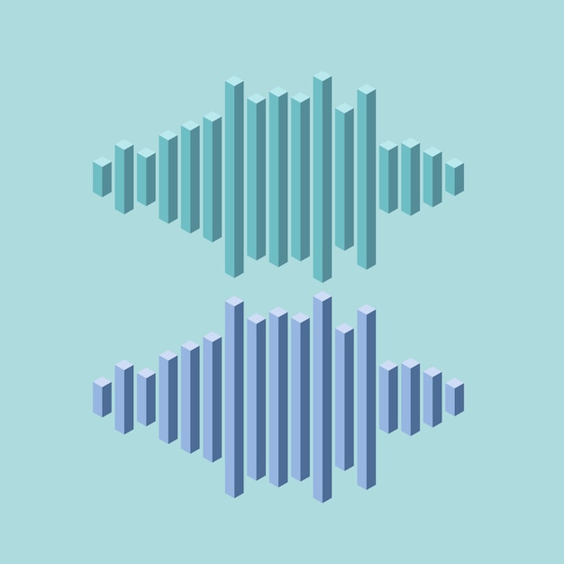 Flat isometric music wave icon made of peak lines