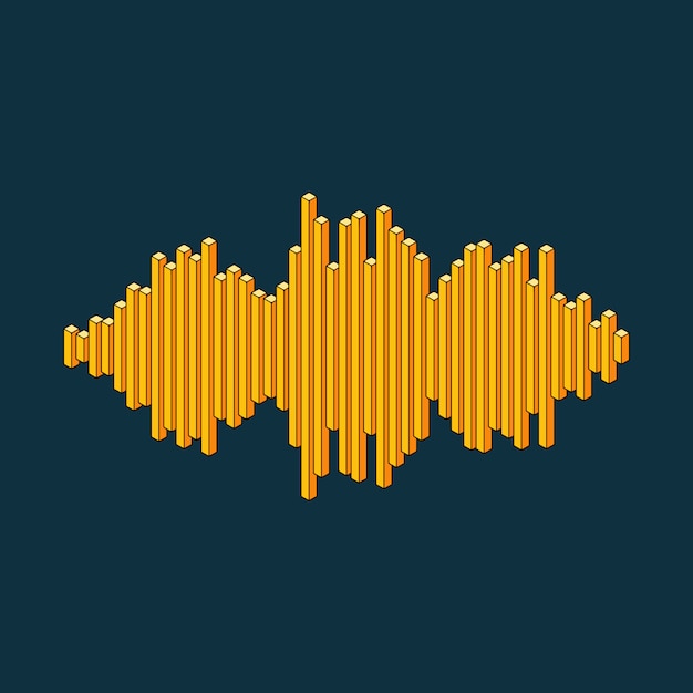Flat isometric music wave icon made of peak lines