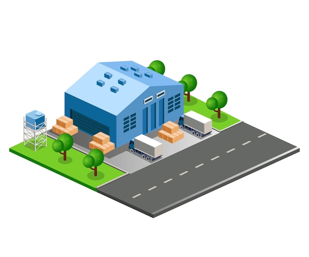 Flat isometric vector illustration Car and road warehousing