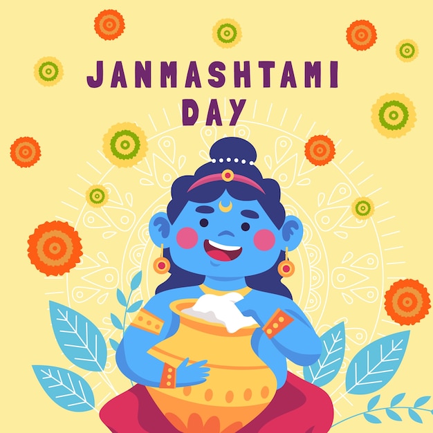 벡터 플랫 janmashtami 그림