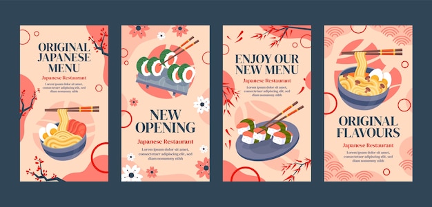 Flat japanese restaurant instagram stories collection