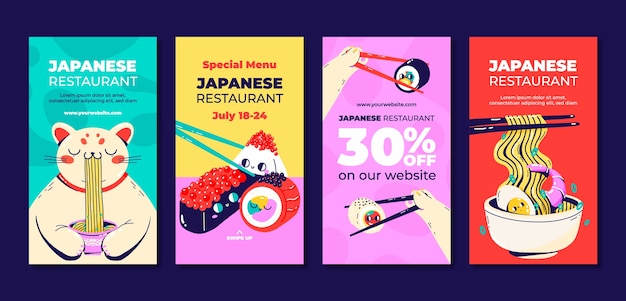 Flat japanese restaurant instagram stories collection