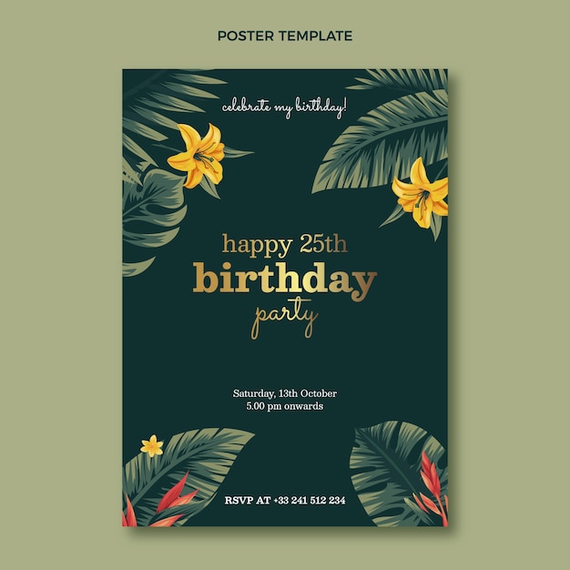 Vector flat jungle birthday party vertical poster template