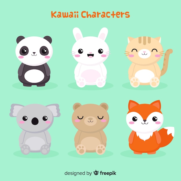 Collezione di animali kawaii piatti