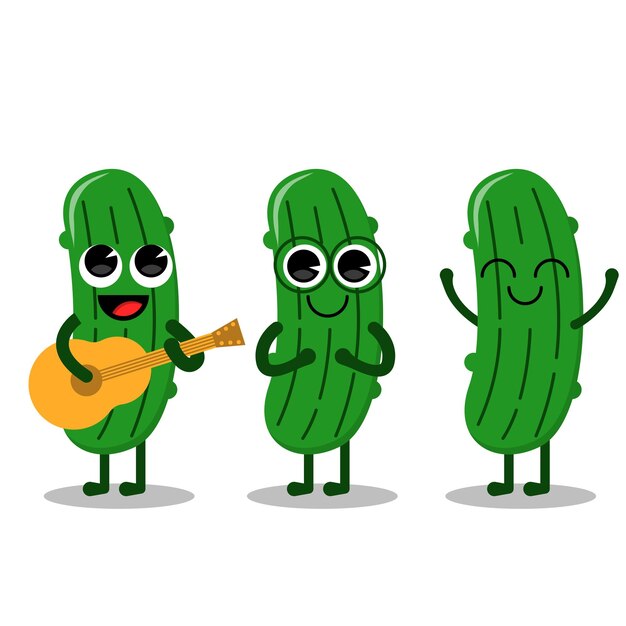 Vector flat kawaii cute pickle mascot character expression set flat vector illustratie