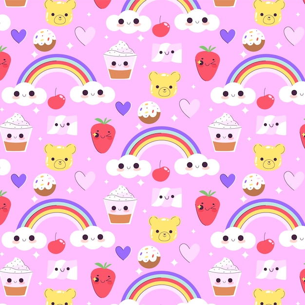 Vector flat kawaii style pattern design