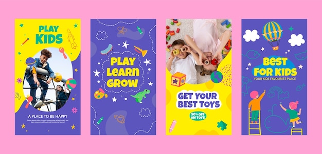 Vector flat kids instagram stories collection