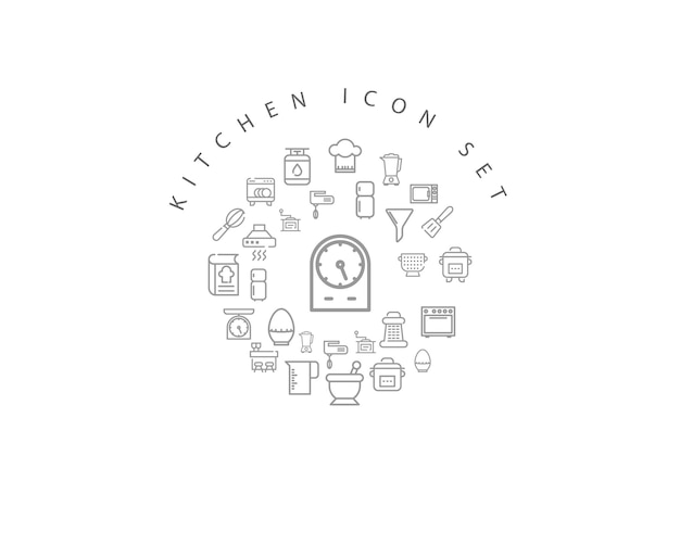 Flat kitchen icon set design