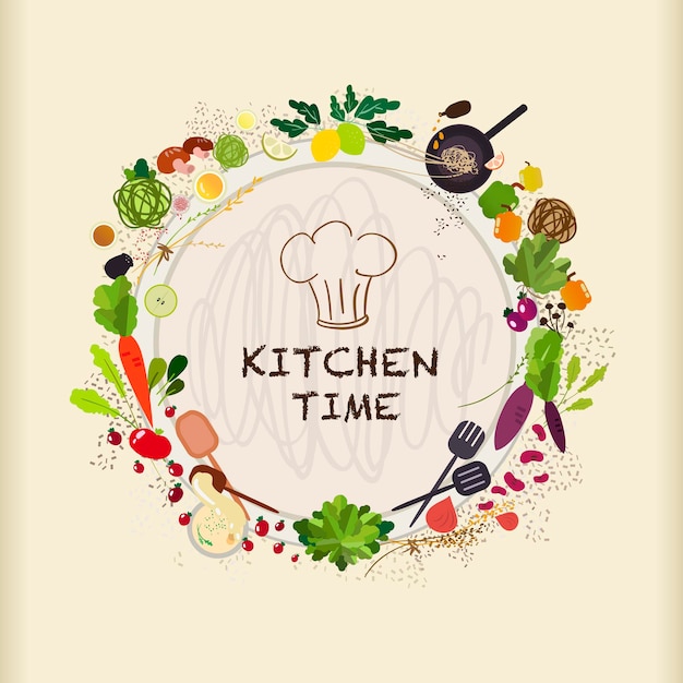 Flat kitchen table for cooking in flat design