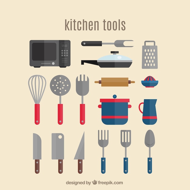 Vector flat kitchen utensils icon collection