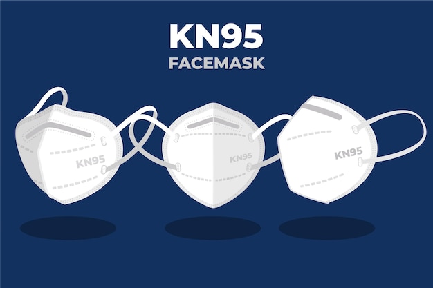Maschera facciale piatta kn95 in diverse prospettive