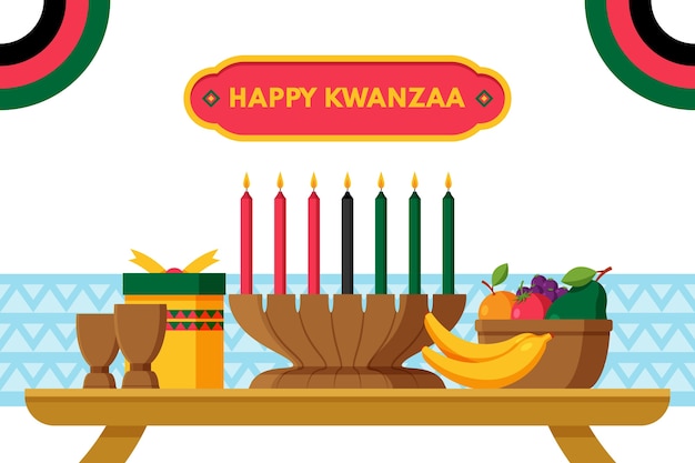 평면 kwanzaa 가로 배너손으로 그려진 평면 kwanzaa 배경