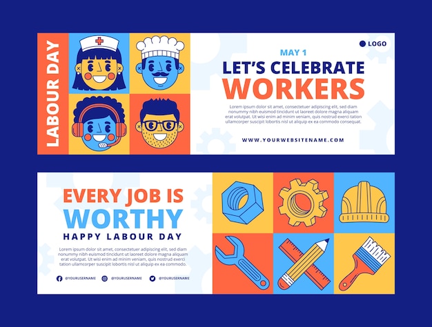 Flat labor day horizontal banners pack