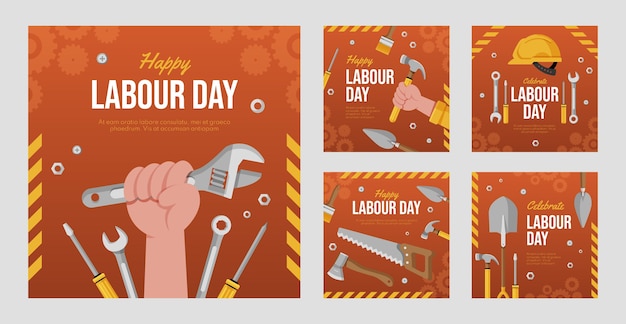 Vettore collezione di post instagram flat labor day