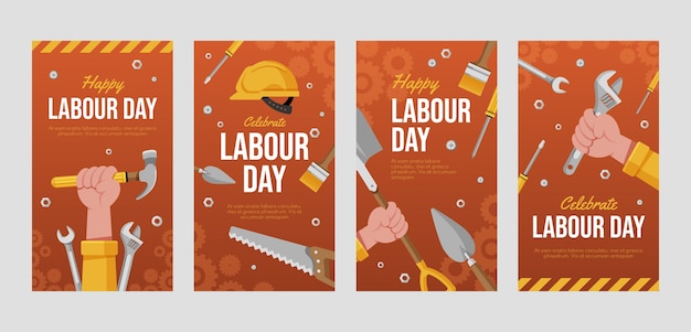 Flat labor day instagram stories collection