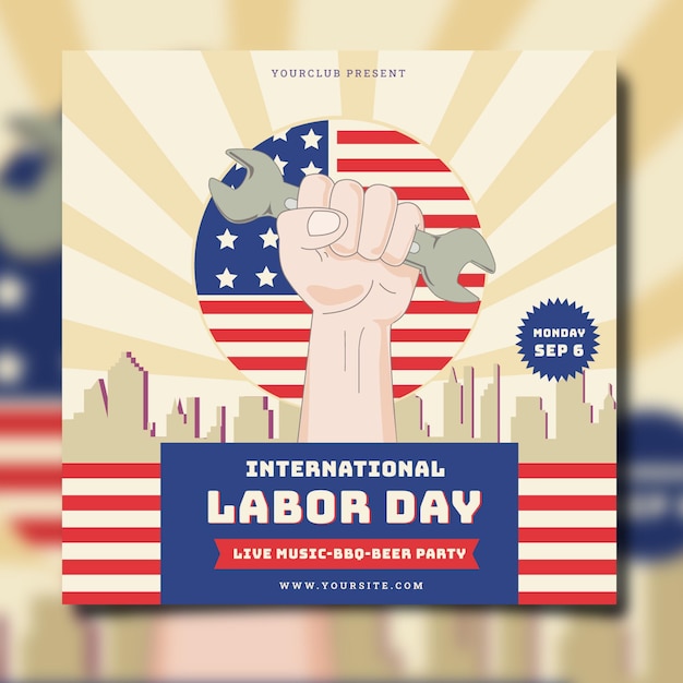 Vector flat labor day vertical poster template