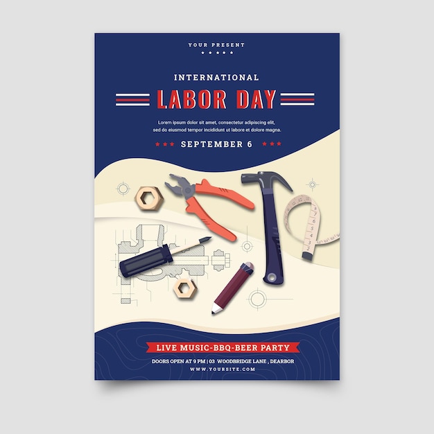 Flat labor day vertical poster template