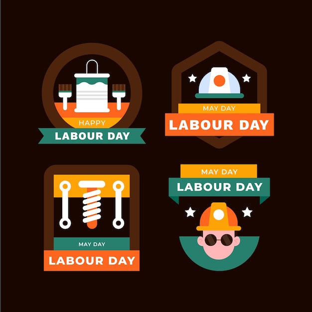 Vector flat labour day badges collection