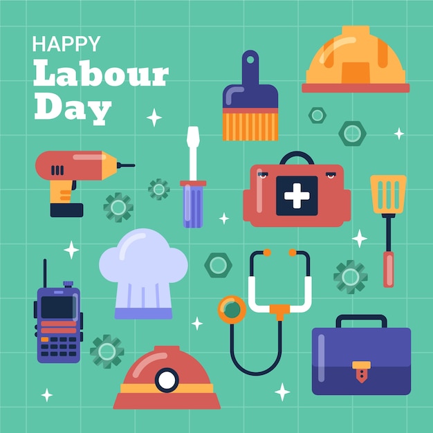 flat labour day illustration