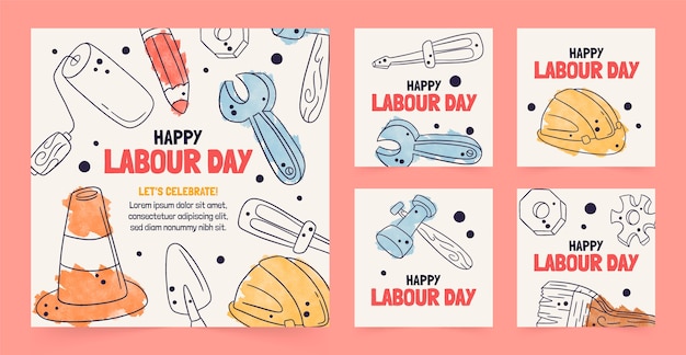 Vettore collezione di post instagram flat labor day