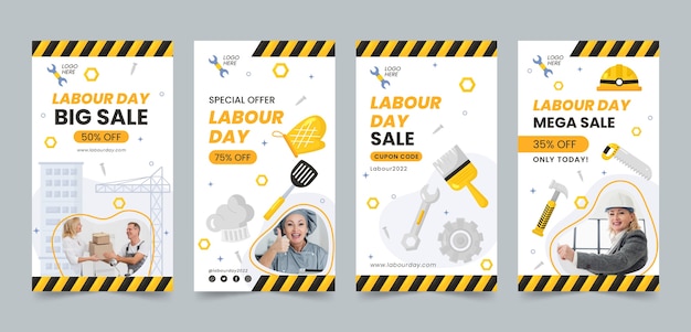 Vector flat labour day instagram stories templates