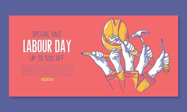 Flat labour day sale horizontal banner template