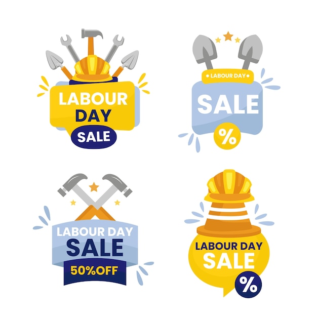 Vector flat labour day sale labels collection