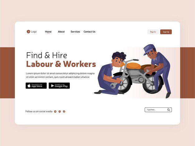 Flat labour and workers landing page template