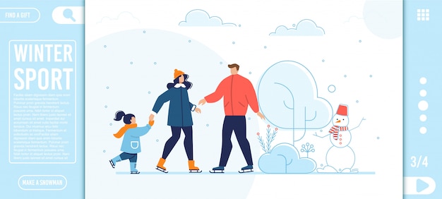 Vector flat landing page offer winter sport for family