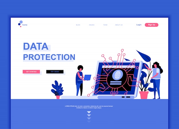 Flat landing page template of data protection