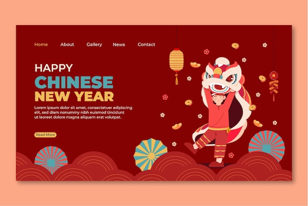 ベクトル 中国の旧正月のお祝いのフラット ランディング ページ テンプレート