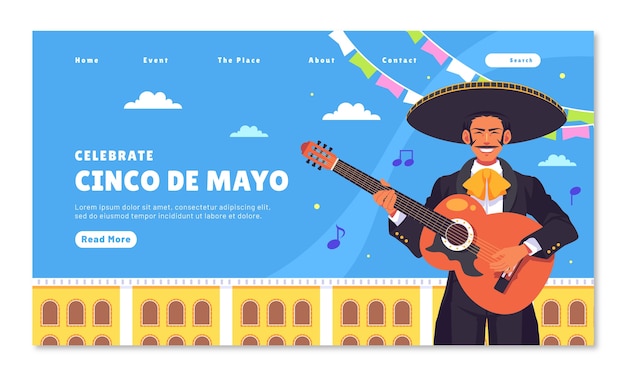 벡터 cinco de mayo의 평평한 랜딩 페이지 템플릿