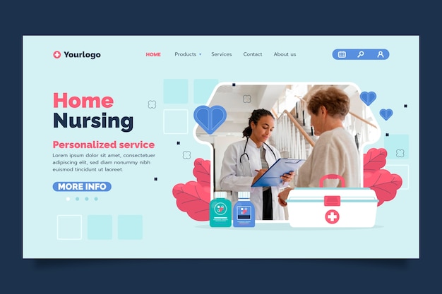 Vector flat landing page template for home nursing for elders