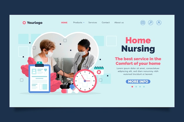 Vector flat landing page template for home nursing for elders