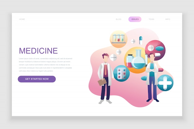 Flat landing page template of medicine and healthcare