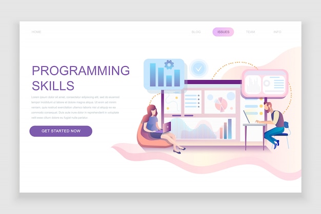 Flat landing page template of Programming Skills