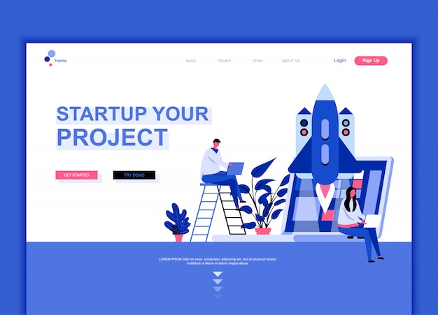 Flat landing page template of startup project