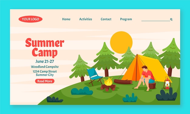 Vector flat landing page template for summer season