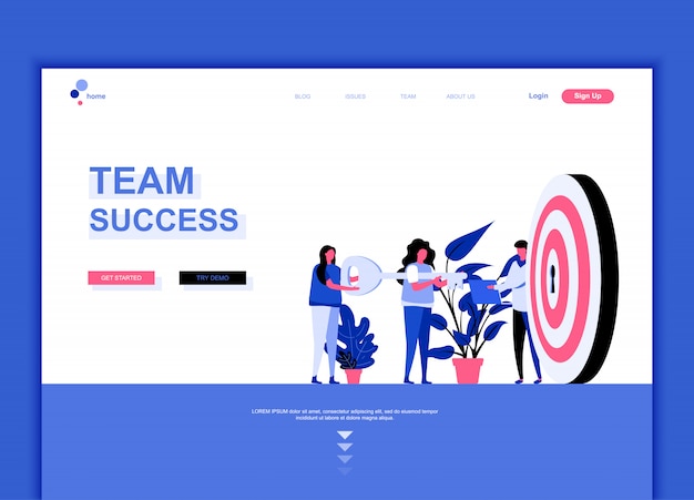 Flat landing page template of team success