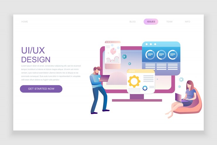 Vector flat landing page template of ux, ui design