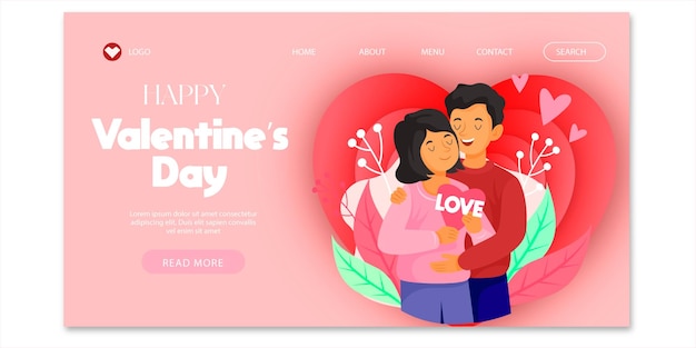 flat landing page template for valentine's day celebration