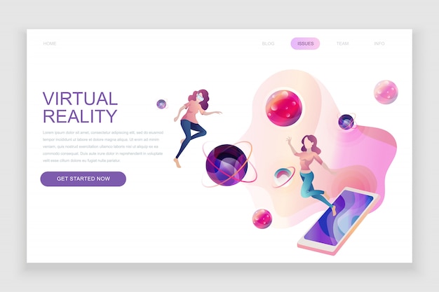 Flat landing page template of Virtual Augmented Reality