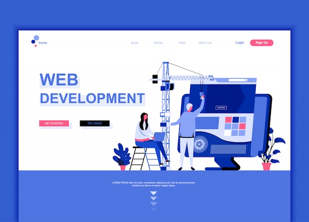 Flat landing page template of web development