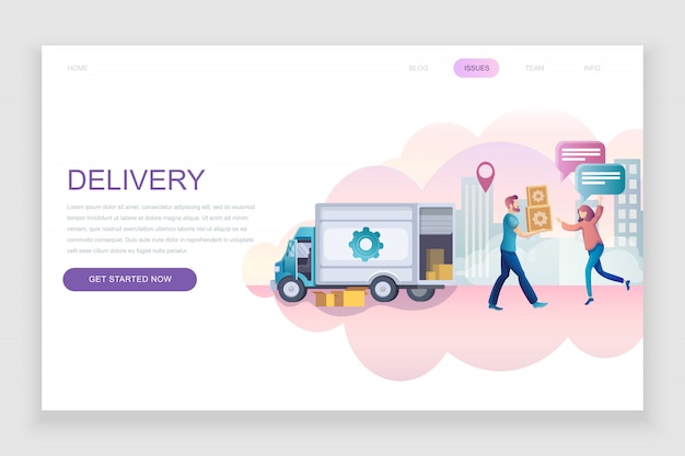 Flat landing page template of worldwide delivery