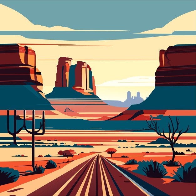 Vector flat landscape beautiful desert in the daytime nature