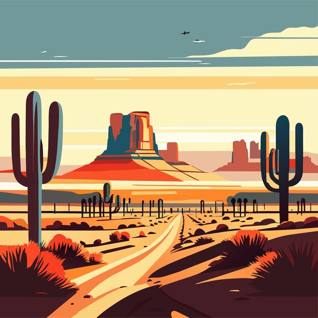 Vector flat landscape beautiful desert in the daytime nature