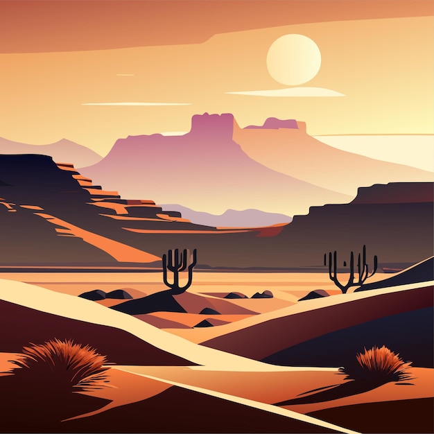 Вектор Плоский пейзаж красивая пустыня в дневной природе